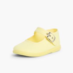 Girls Buckle Up Canvas Mary Janes Lemon yellow