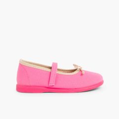 Girls Thin loop fasteners Mary Janes with Ribbon Fuchsia