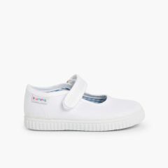 Girls Riptape Mary Janes White