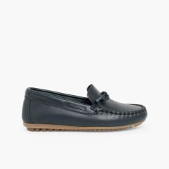 Boys Leather Ribbon Moccasins Blue