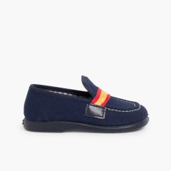 Boys Coloured Band Canvas Moccasins Navy Blue