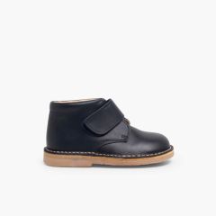 Leather School Boots with loop fasteners Navy Blue
