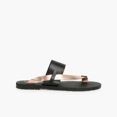Metallic Leather Toe Post Sandal Bronze