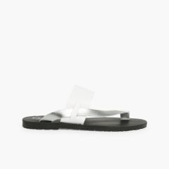 Metallic Leather Toe Post Sandal Silver