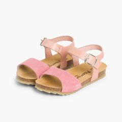 Leather and Suede Sandals with Buckles Pink