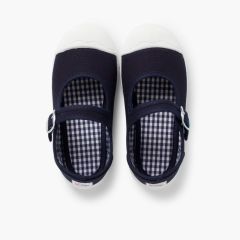 Girls Buckle Up Rubber Toe Cap Canvas Mary Janes Navy Blue