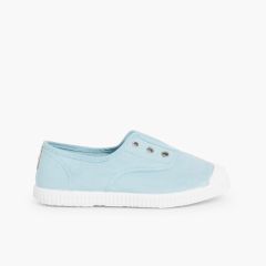 Rubber Toe Cap Canvas Trainers Without Laces Sky Blue