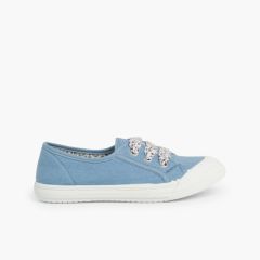 Lace-Up Rubber Toe Cap Canvas Trainers Blue
