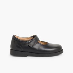 Girls Riptape Mary Jane School Shoes Black