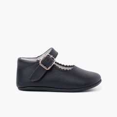 Soft Leather Buckle Up Baby Mary Janes  Navy Blue