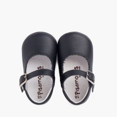 Soft Leather Buckle Up Baby Mary Janes  Navy Blue