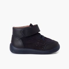 Reinforced leather toe and heel booties with riptape Navy Blue