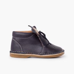 Leather boot laces monkey face Navy Blue