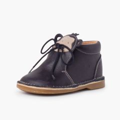 Leather boot laces monkey face Navy Blue
