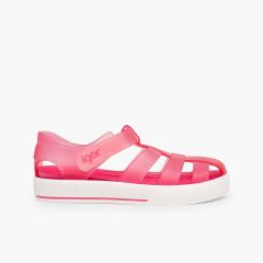 Jelly shoes with loop fasteners strap Star Fuchsia