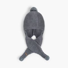 Beanie hat with scarf and pompoms Grey