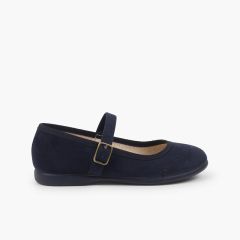 Perforated Serratex Buckle Mary Janes Navy Blue