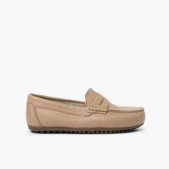 Boys´ leather moccasins with detail mask Beige