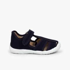 Boys' loop fasteners T-Bar Sandals with Reinforced Toe Navy Blue