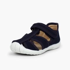 Boys' loop fasteners T-Bar Sandals with Reinforced Toe Navy Blue