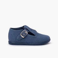 Canvas Buckle Up T-Bar Shoes Blue