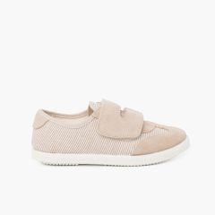 Striped and Suede Sneakers Double Riptape Strap Sand