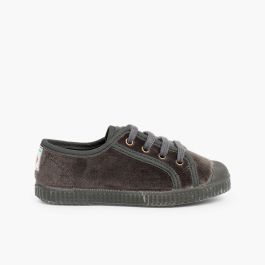 Velvet Lace-up Trainers  Grey