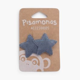 Corduroy two-star hair clip  Blue Klein