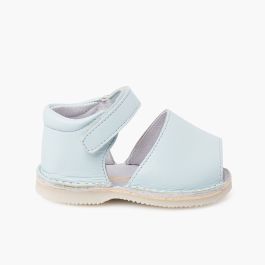 Leather menorcan baby sandals adherent strip  Sky Blue