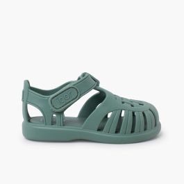 Tobby solid jelly sandals with riptape Sage