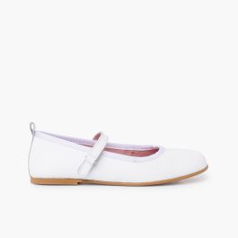 Girl's ceremony mary janes with thin riptape strap White