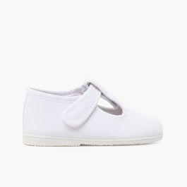 Canvas T-bar shoes thin sole riptape White