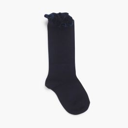 Velvet Ruffled Socks Navy Blue