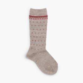 High socks Greek pattern and dots Beige