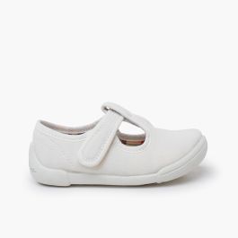 Barefoot T-bar shoes hook-and-loop strap white sole White