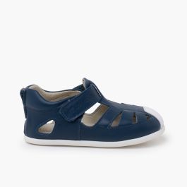 Soft leather sandal thin sole Dark blue