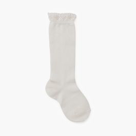 High socks openwork cuffs Cream