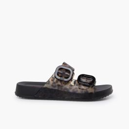 Habana rubber sandals double-buckle animal print Black