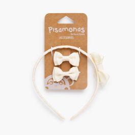 Girls’ hair set headband bow and clips Cream