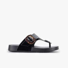 Extra light shiny toe-post sandals women Black