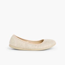 Metallic Linen Ballerina Pumps Light Brown
