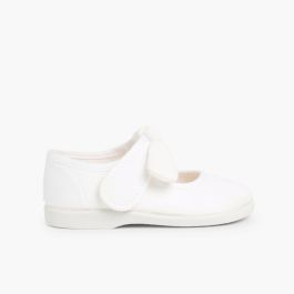 Canvas Mary Janes loop fasteners  White