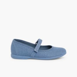 Girls Riptape Linen Mary Janes Blue Klein