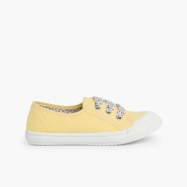 Lace-Up Rubber Toe Cap Canvas Trainers Yellow