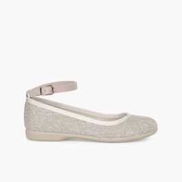 Sparkly Ballet Flats with Ankle Bracelet Beige