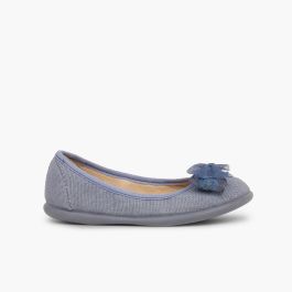 Canvas Ballerinas with Tulle Bow Blue