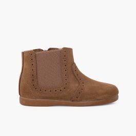 Girl's perforated ankle boots zip and elastic  Toffee