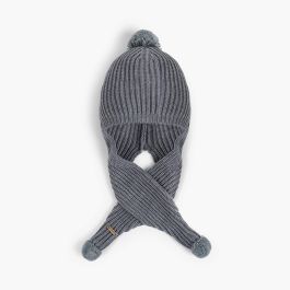 Beanie hat with scarf and pompoms Grey