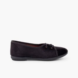 Girls Velvet Court-Style Bluchers Black