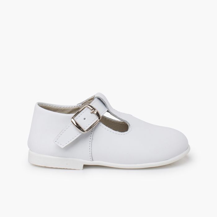 Leather Buckle Up T-Bar Shoes